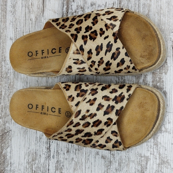 Like New Office Girl Leopard Calf Hair Flatform Espadrille Slide Sandal - Picture 4 of 16